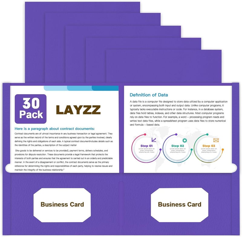 LAYZZ Folders with Pockets, 30 Pack Paper Pocket Folders, 2 Pocket File folders Fits Letter Size Paper, for School Office and Home (Purple) - Image 1